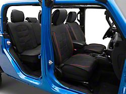 Waterproof Leather Front and Rear Seat Covers; Black and Red (20-25 Jeep Gladiator JT)