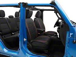 Waterproof Leather Front Seat Covers; Black and Red (20-26 Jeep Gladiator JT)