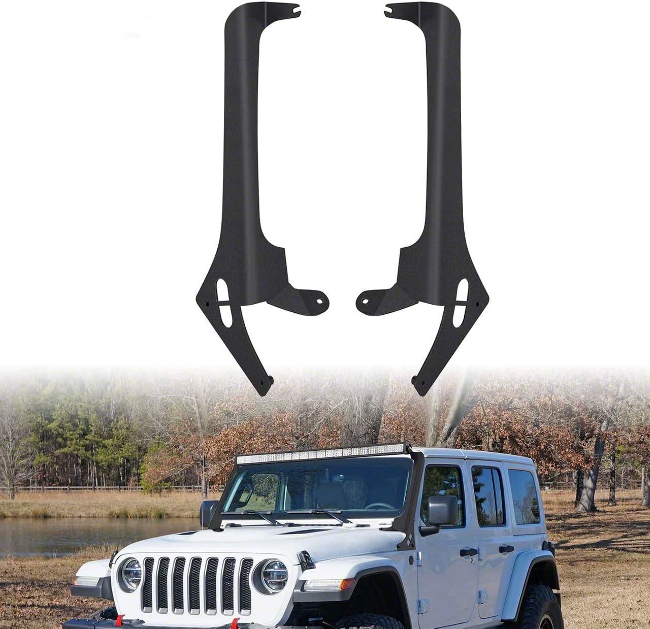 thumbnail image 2 of ECCPP 52 Inch LED Light Bar Windshield Mount Bracket For Jeep Wrangler JK 2007-2017 - Black Steel Pair 2 of 6