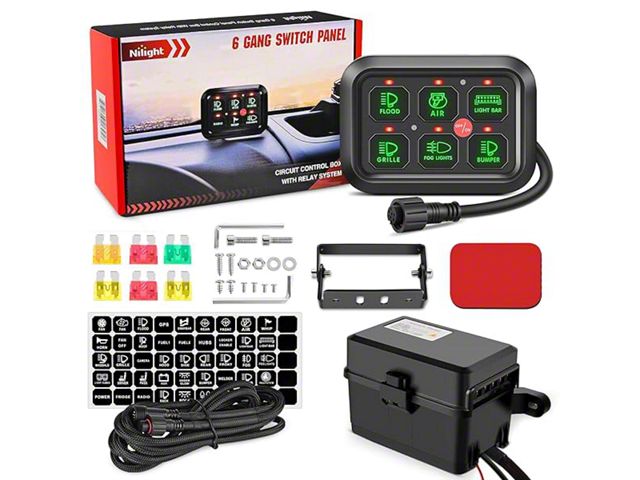 Wrangler Rocker Switch Jeep Wrangler 6-Gang Multi-Function Rocker Switch Panel; Green LED ...