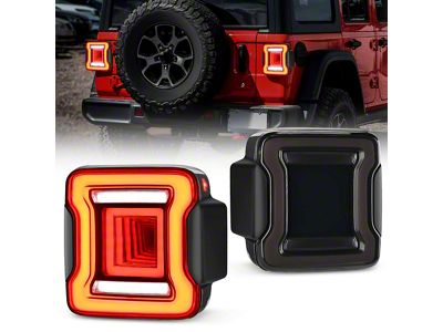LED Tail Lights; Black Smoked; Clear Lens (18-25 Jeep Wrangler JL w/ Factory Halogen Tail Lights)