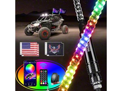 Spiral Antenna Bluetooth Remote App Control LED Whip Lights; 2-Foot (Universal; Some Adaptation May Be Required)