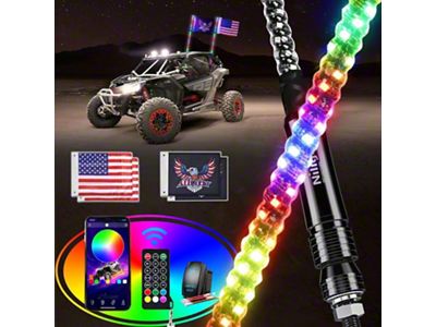 Spiral Antenna Bluetooth Remote App Control LED Whip Lights; 3-Foot (Universal; Some Adaptation May Be Required)