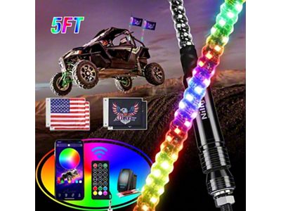 Spiral Antenna Bluetooth Remote App Control LED Whip Lights; 5-Foot (Universal; Some Adaptation May Be Required)
