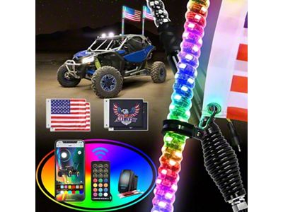 Spiral Antenna Bluetooth Remote App Control LED Whip Lights with Spring Base; 5-Foot (Universal; Some Adaptation May Be Required)