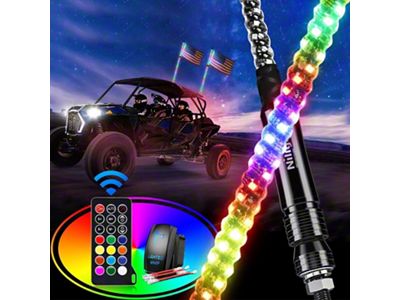 Spiral Antenna RGB LED Whip Lights; 2-Foot (Universal; Some Adaptation May Be Required)