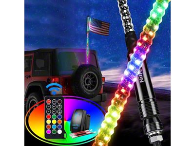 Spiral Antenna RGB LED Whip Lights; 5-Foot (Universal; Some Adaptation May Be Required)