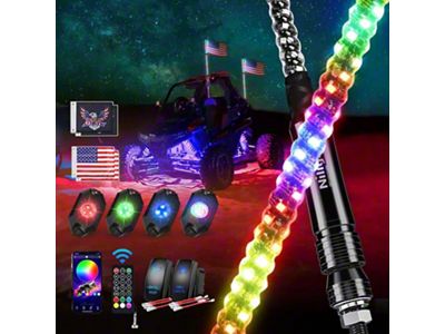 Spiral Antenna RGB LED Whip Lights with RGB Rock Lights; 3-Foot (Universal; Some Adaptation May Be Required)