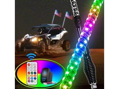 Spiral Antenna RGB LED Whip Lights with Spring Base; 3-Foot (Universal; Some Adaptation May Be Required)