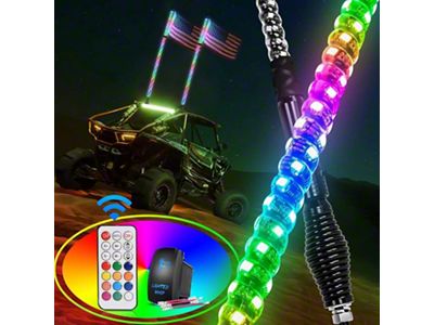 Spiral Antenna RGB LED Whip Lights with Spring Base; 4-Foot (Universal; Some Adaptation May Be Required)