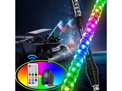 Spiral Antenna RGB LED Whip Lights with Spring Base; 5-Foot (Universal; Some Adaptation May Be Required)