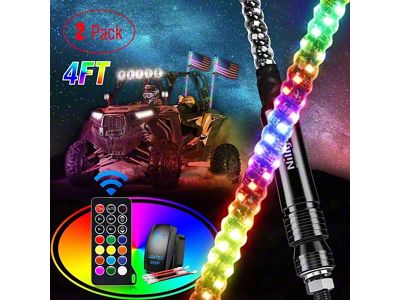 Spiral Antenna RGB LED Whip Lights;4-Foot (Universal; Some Adaptation May Be Required)