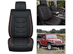 Waterproof Leather Front Seat Covers; Black and Red (07-25 Jeep Wrangler JK & JL)