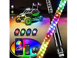 Nilight Spiral Antenna RGB LED Whip Lights with RGB Rock Lights; 4-Foot (Universal; Some Adaptation May Be Required)