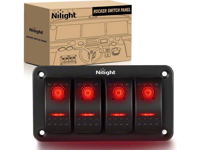 Tundra Rocker Switch Tundra 4-Gang Aluminum Rocker Switch Panel with Rocker Switches; Red ...