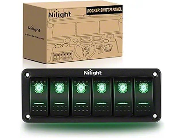 Tundra Rocker Switch Tundra 6-Gang Aluminum Rocker Switch Panel with Rocker Switches; Green ...