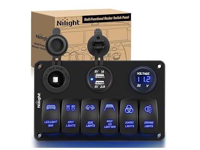 Tundra Rocker Switch Tundra 6-Gang Aluminum Rocker Switch Panel with USB and Cigarette ...