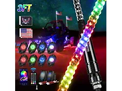 Nilight Spiral Antenna Bluetooth Remote App Control LED Whip Lights with RGB Rock Lights; 3-Foot (Universal; Some Adaptation May Be Required)