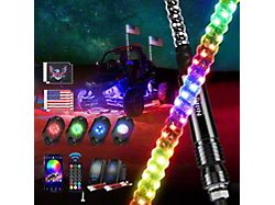 Nilight Spiral Antenna RGB LED Whip Lights with RGB Rock Lights; 3-Foot (Universal; Some Adaptation May Be Required)