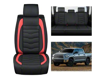 Waterproof Leather Front and Rear Seat Covers; Black and Red (07-25 Tundra CrewMax)