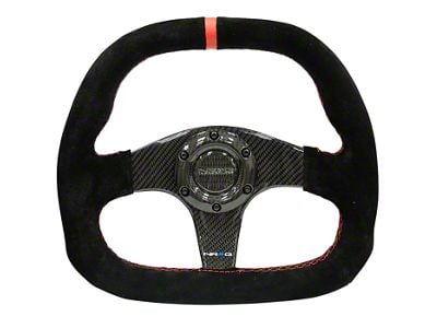 NRG Innovations 320mm Flat Bottom Carbon Fiber Steering Wheel; Black Suede with Red Center Mark (Universal; Some Adaptation May Be Required)