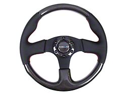 NRG Innovations 315mm Carbon Fiber Steering Wheel; Perforated Leather with Red Stitching (Universal; Some Adaptation May Be Required)
