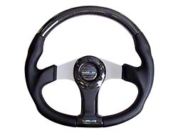 NRG Innovations 350mm Oval Shape Flat Bottom Steering Wheel; Carbon Silver (Universal; Some Adaptation May Be Required)