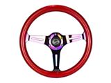 NRG Innovations Classic Wood Grain 350mm Steering Wheel; Neochrome and Red (Universal; Some Adaptation May Be Required)
