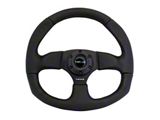 NRG Innovations Flat Bottom Steering Wheel; Black Leather with Black Stitching (Universal; Some Adaptation May Be Required)