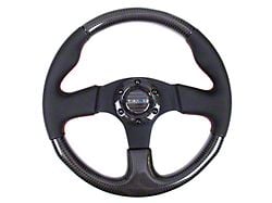 NRG Innovations 315mm Carbon Fiber Steering Wheel; Perforated Leather with Red Stitching (Universal; Some Adaptation May Be Required)