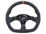 NRG Innovations Flat Bottom Steering Wheel; Black Leather with Red Stitching and Red Center Mark (Universal; Some Adaptation May Be Required)