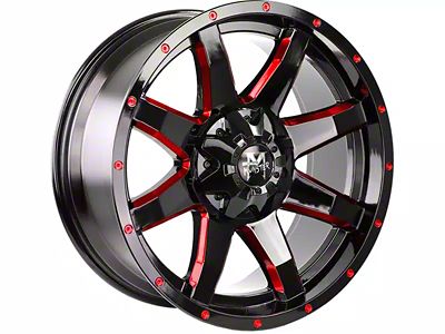 Off-Road Monster M08 Gloss Black Candy Red Milled Wheel; 20x9; 0mm Offset (20-25 Jeep Gladiator JT)