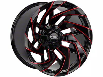 Off-Road Monster M24 Gloss Black Candy Red Milled Wheel; 20x10; -19mm Offset (18-25 Jeep Wrangler JL)