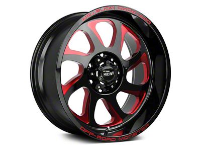 Off Road Monster M22 Gloss Black Candy Red Milled 6-Lug Wheel; 22x12; -44mm Offset (16-23 Tacoma)