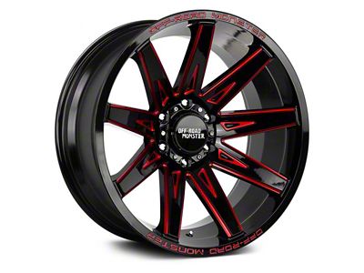 Off Road Monster M25 Gloss Black Candy Red Milled 6-Lug Wheel; 22x12; -44mm Offset (16-23 Tacoma)