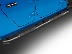 Jeep Licensed by RedRock 3-Inch Round Side Step Bars with Jeep Logo; Textured Black (20-24 Jeep Gladiator JT)