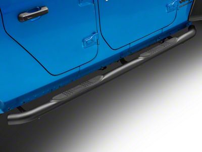 Jeep Licensed by RedRock 3-Inch Round Side Step Bars with Jeep Logo; Textured Black (20-25 Jeep Gladiator JT)