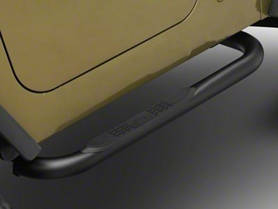 Jeep Licensed by RedRock 3-Inch Round Side Step Bars with Jeep Logo; Textured Black (87-06 Jeep Wrangler YJ & TJ, Excluding Unlimited)