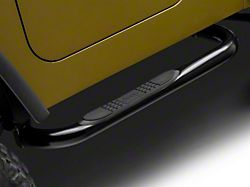Jeep Licensed by RedRock 3-Inch Round Side Step Bars with Jeep Logo; Semi-Gloss Black (87-06 Jeep Wrangler YJ & TJ, Excluding Unlimited)