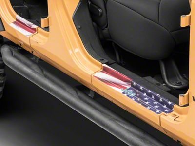 Jeep Licensed by RedRock Carbon Fiber Door Sill Decal; Real Flag (07-18 Jeep Wrangler JK)