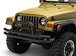 Jeep Licensed by RedRock Double Tubular Front Bumper with Classic Over-Rider Hoop and Jeep Logo; Textured Black (87-06 Jeep Wrangler YJ & TJ)