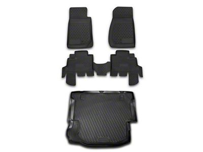 OMAC All Weather Molded 3D Front and Rear Floor Liners; Black (07-13 Jeep Wrangler JK 4-Door)