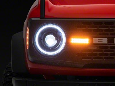 Oracle Oculus Bi-LED Projector Headlights with Amber/White Switchback Halo; Black Housing; Clear Lens (21-25 Bronco)