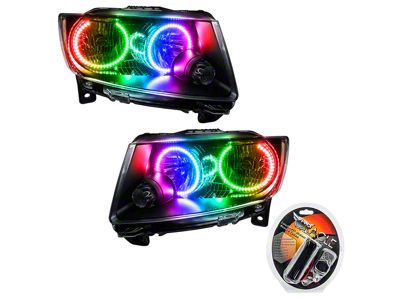 Oracle OE Style Headlights with ColorSHIFT LED Halos; Chrome Housing; Clear Lens (11-13 Jeep Grand Cherokee WK2 w/ Factory Halogen Headlights)