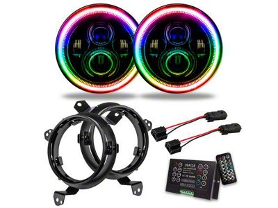 Oracle 7-Inch High Powered LED Headlights with ColorSHIFT Halo; Black Housing; Clear Lens (18-25 Jeep Wrangler JL)