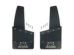 Pacbrake 12-Inch x 12-Inch Kickback-Style Mud Flap Set; Black Powder Coated; Set of 4 (Universal; Some Adaptation May Be Required)
