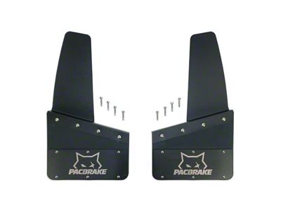 Pacbrake 12-Inch x 10-Inch Kickback-Style Mud Flap Set; Black Powder Coated; Set of 4 (Universal; Some Adaptation May Be Required)