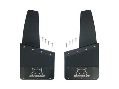 Pacbrake 12-Inch x 12-Inch Kickback-Style Mud Flap Set; Black Powder Coated; Set of 4 (Universal; Some Adaptation May Be Required)