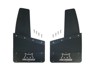 Pacbrake 14-Inch x 12-Inch Kickback-Style Mud Flap Set; Black Powder Coated; Set of 4 (Universal; Some Adaptation May Be Required)