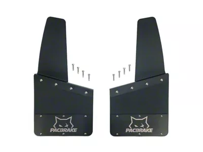 Pacbrake 12-Inch x 12-Inch Kickback-Style Mud Flap Set; Black Powder Coated; Set of 4 (Universal; Some Adaptation May Be Required)